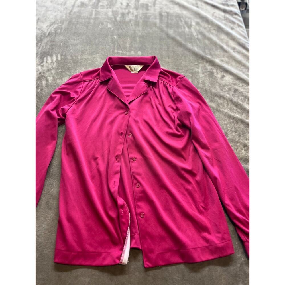 Vintage 60s 70s Polyester Womens Shirt Pink Button size‎ 16  Sears Perma Prest